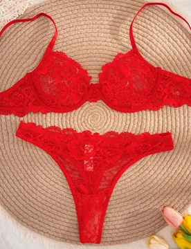 Pieza Conjunto de sujetador inalámbrico de unicolor con encaje para mujer - Shein - FashionsVida