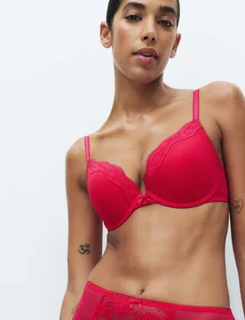 Jasmine Lace Wired Push Up Plunge Bra (A-E) Geranium female - M&S - FashionsVida