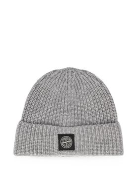 Ribbed Wool Hat with Logo Patch, 100% Virgin Wool, Made in Tunisia