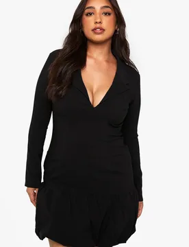 Womens Plus Boxy Puff Hem Blazer Dress - Black - Size 24 Uk - Boohoo - FashionsVida