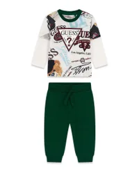 Completo con T-shirt verde scuro e multicolor in cotone con stampa logo