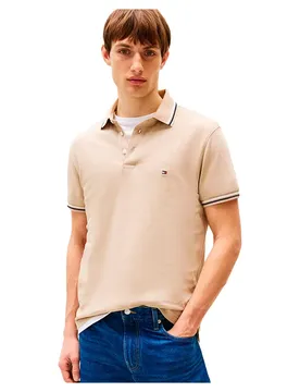 Polo à Manches Courtes Tipped Slim Fit Sandalwood XL