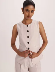 Wool Rich Button Through Waistcoat Oatmeal female