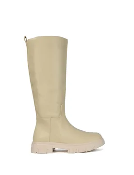 Women's 'Lainey' Mid Calf High Biker Boots in Nude Size: 7 - Nude - Size: 7 - XY London - FashionsVida