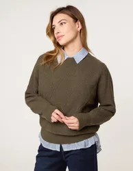 Argyle Texture Knit Jumper - L / KHAKI - female