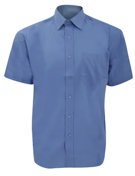 Collection Mens Short Sleeve Poly-Cotton Easy Care Poplin Shirt (Corporate Blue) - Multicolour - Size 15.5 Inch - Russell athletic - FashionsVida