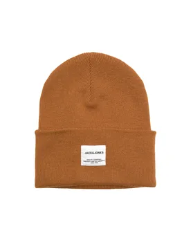 Berretto cammello in maglia con risvolto e patch porta logo ricamato - Jack & jones - FashionsVida