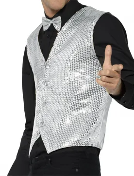 Disco-Weste Paillettenweste für Herren silber - male - RUBIES NL - FashionsVida