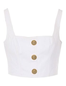 Balmain Top in denim con bottoni