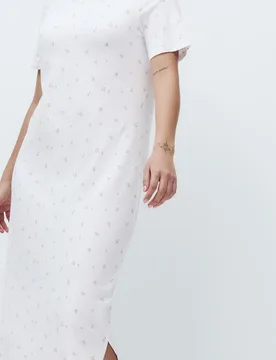 Cotton Modal Printed Long Nightdress Ivory Mix female - M&S - FashionsVida