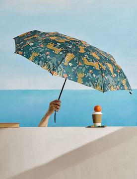 Ombrello automatico con motivo leopardato - verde scuro