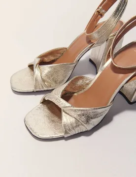 Sandalias de mujer de cuero metalizado con tacón - Maje - FashionsVida