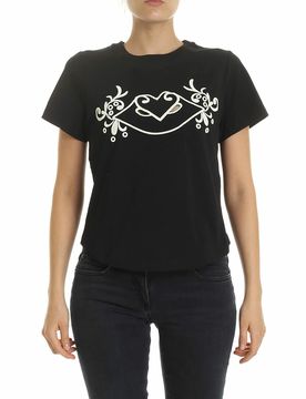 T-shirt nera con ricamo frontale