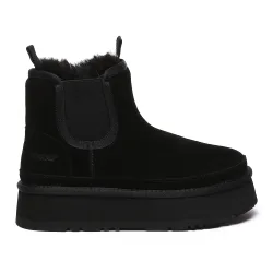 Womens Ever Au Women Shoveler Leather Platform Short Chelsea Boots - Black Suede - Size Uk 6