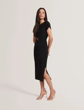 Knitted Belted Midi Tailored Dress Black female - Ted baker - FashionsVida