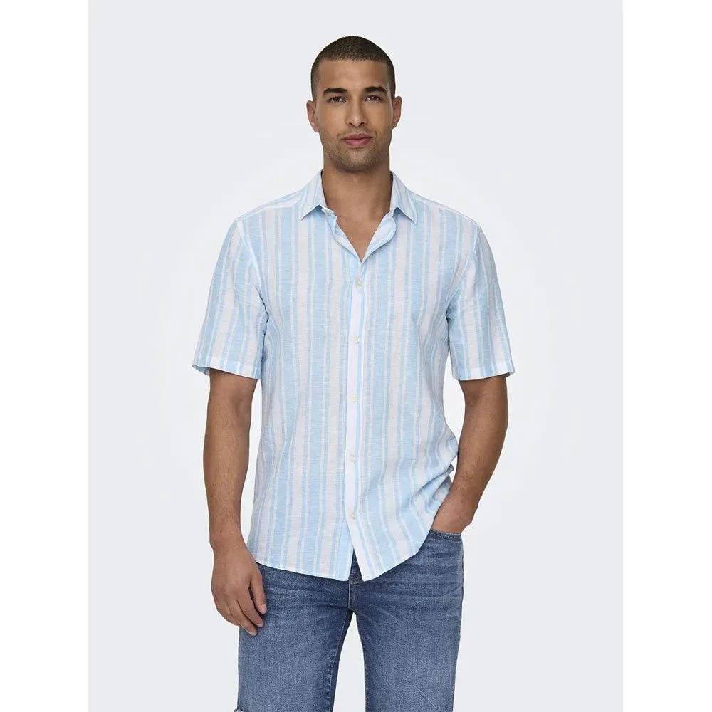 Sons Camicia A Maniche Corte Caiden Cashmere Blue L - Only - FashionsVida