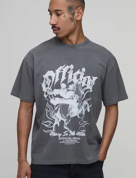 Herren Übergroßes Gewaschenes T-Shirt Mit Renaissance-Druck Charcoal Größe Large - boohooMAN - FashionsVida