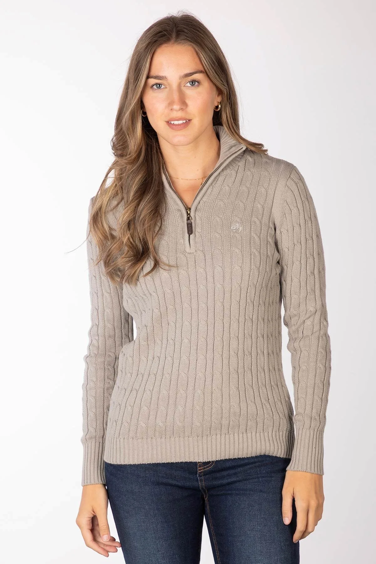 Emma Womens 1/4 Zip Cable Knit Jumper - - Size: 10 - Rydale - FashionsVida