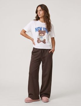 Pantaloni wide leg soft touch con tasche e viscosa - marrone