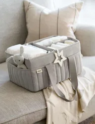 Pure Cotton Waffle Nappy Caddy Bag Grey unisex