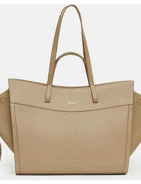 Bolso grande de mano y hombro en piel color taupe - Saonara - FashionsVida