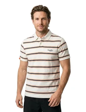 Polo à Manches Courtes Lightweight Stripe Brilliant White Multi Stripe L - Superdry - FashionsVida