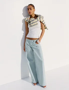 Pantalon Droit À Rayures 40 Bleu Lavé - Bershka - FashionsVida