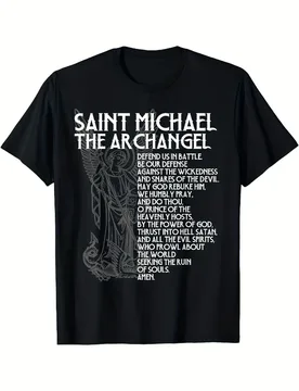 Saint Michael Battle Prayer Graphic , Catholic Religious 100% cotton summer O-neck short sleeve O-neck printed T-shirt - Aliexpress - FashionsVida