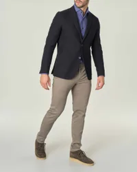 Blazer blu in tessuto spinato di misto lana e cotone