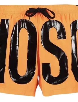 Mens Brand Print Logo Light Orange Short Swim Shorts - Size Medium - Moschino - FashionsVida