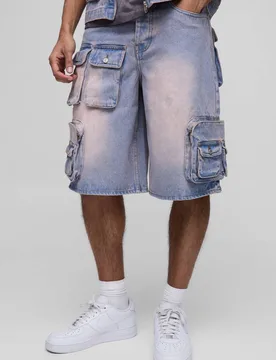 Herren Normal Geschnittene Gewaschene Rosa Cargo-Denim-Shorts Light Pink Größe 28 - boohooMAN - FashionsVida