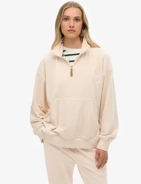 Superdry Damen Country Club Velours-oberteil mit Viertelreißverschluss Pink - Größe: 36 - 79.99 - FashionsVida