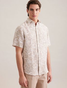 Regular Leinenhemd Druck Beige 39