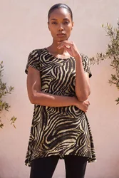 Women's Zebra Print Hanky Hem Top in Natural Size: 12 - Natural - Size: 12