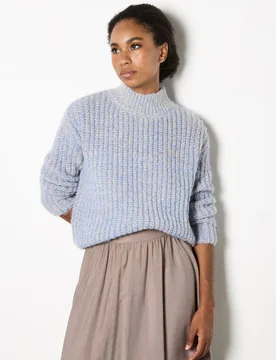 Women's Mock Neck Soft Chunky Knit Jumper in Blue Size: 14 - Blue - Size: 14 - Apricot - FashionsVida