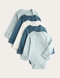 Pack Pure Cotton Plain Long Sleeve Bodysuits (7lbs-3 Yrs) Aqua Marine unisex