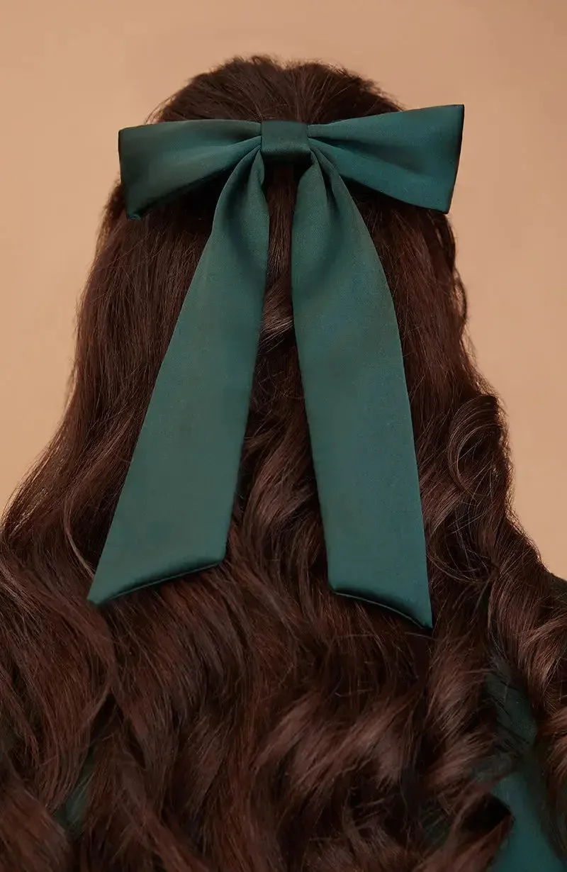 Hair Bow in Satin - Forest Satin - Rewritten - FashionsVida