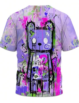 Camiseta de manga corta con estampado de graffiti colorido para hombres de talla grande, moda casual de cuello redondo, estilo hip hop y urbano - Shein - FashionsVida