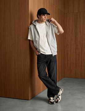 Felpa con cappuccio senza maniche con zip - grigio chiaro