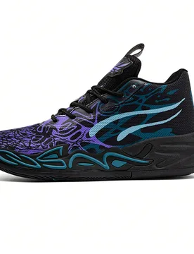 Par de zapatillas de baloncesto con diseño de camuflaje negro & púrpura y grafiti de ensueño, estilo campus, para juegos de baloncesto, entrenamien - Shein - FashionsVida