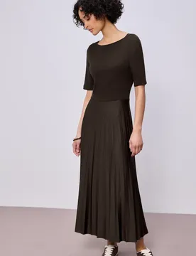 Midi-Kleid mit Plissée-Rock female Braun