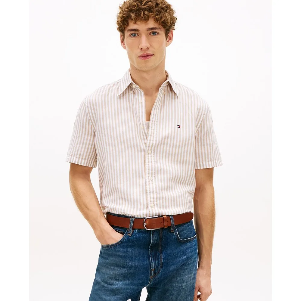 Camisa de caballero de manga corta estampada de lino - Tommy Hilfiger - FashionsVida