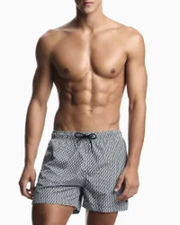 Boxer mare bianco con micro fantasia blu e logo ricamato