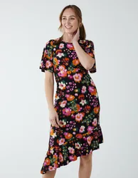 Angel Sleeve Asymmetric Midi Dress - 10 / BLACK - female
