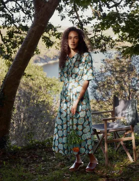 Pure Cotton Floral Midi Shirt Dress Teal Mix female - Seasalt cornwall - FashionsVida