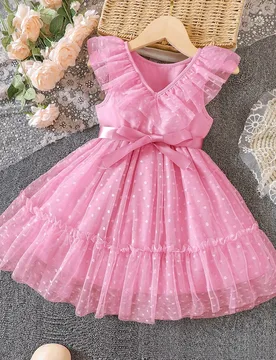 Chica Joven Vestido ribete con fruncido con cinturón de malla jacquard - Shein - FashionsVida