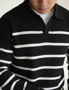 Suéter de punto de manga larga con rayas y cuello de aviador para hombre, estilo grunge para otoño e invierno - Shein - FashionsVida