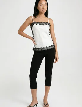 Womens Satin Square Neck Lace Trim Cami Top - White - Size 6 Uk - Boohoo - FashionsVida