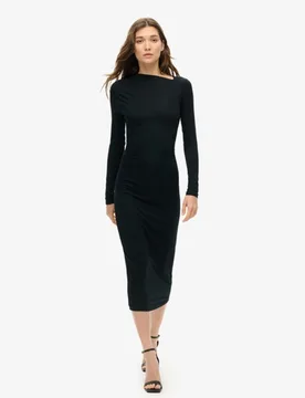 Superdry Damen Langärmeliges Midikleid mit Raffung Schwarz - Größe: 36 - 69.99 - FashionsVida