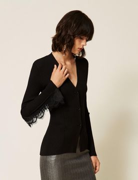 Cardigan ajusté en maille avec dentelle